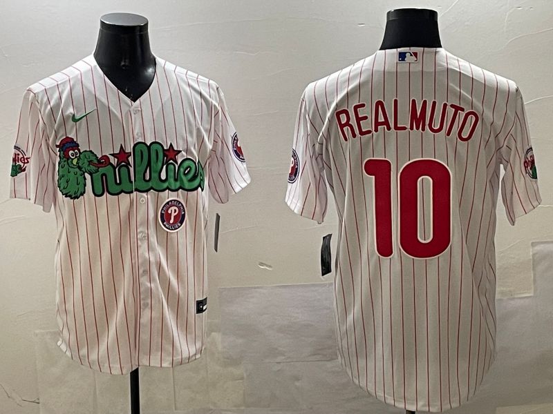 Men Philadelphia Phillies #10 Realmuto White Stripe Three generations Joint Name Game 2025 Nike MLB Jersey style 5
